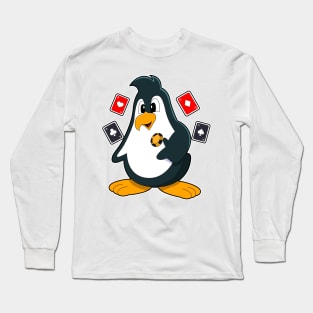 Penguin at Poker with Poker cards Long Sleeve T-Shirt